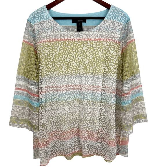 Ali Miles Tops - Ali Miles Plus Size 1X Green Blue 2-Layer Wearable Art Blouse Shirt Top Artsy